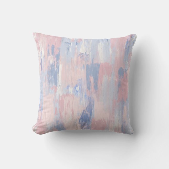 Abstrakter Blush und blaue Pinselstriche Kissen (Vorderseite)