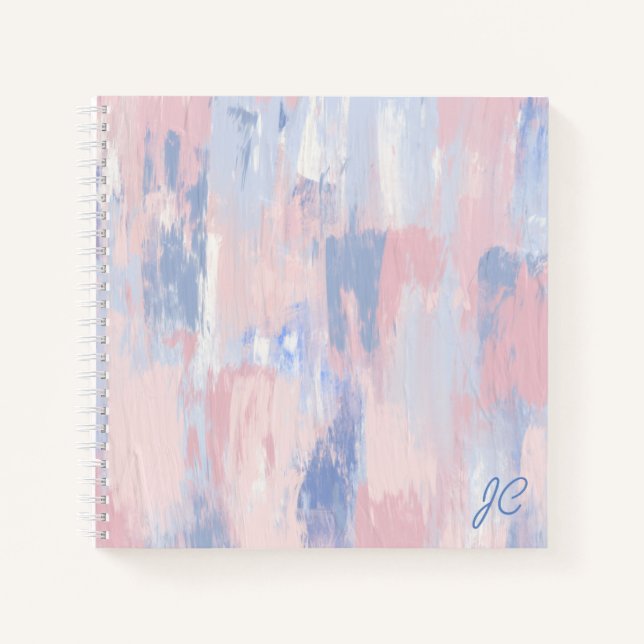 Abstrakter Blush und blaue Pinselstriche Notizbuch (Vorderseite)