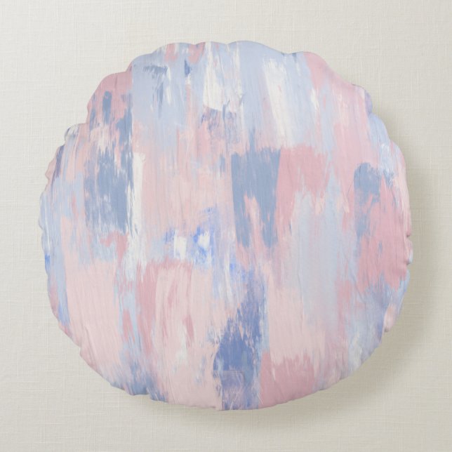 Abstrakter Blush und blaue Pinselstriche Rundes Kissen (Vorderseite)
