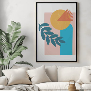 Abstrakter Boho-Geometrie-Bogen Gelb-Blau-Poster Poster