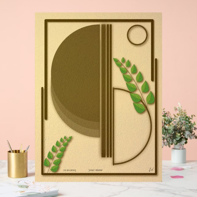 Abstrakter Boho-Geometrischer Bogen & Blätter Beig Acrylschild (Hochzeit)