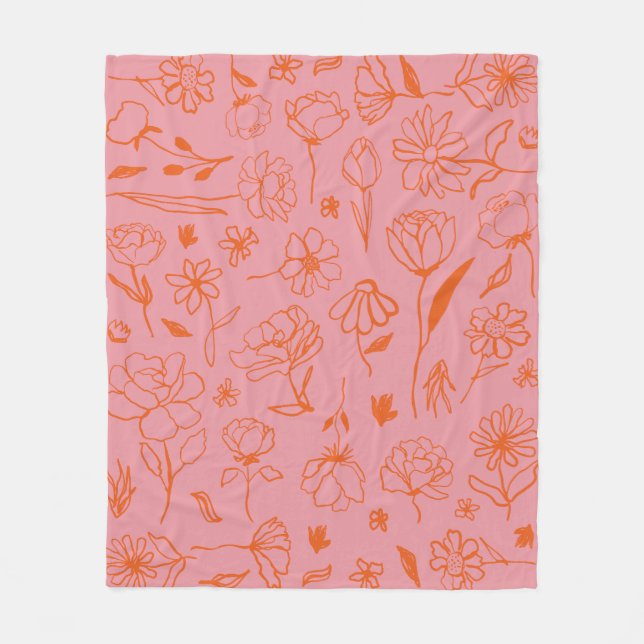 Abstrakter botanischer Farbton, orange und rosa Fleecedecke (Vorderseite)
