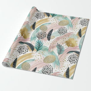 Abstrakter botanischer Pinselstrich und Gold Geschenkpapier