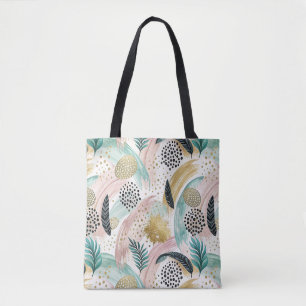 Abstrakter botanischer Pinselstrich und Gold Tasche