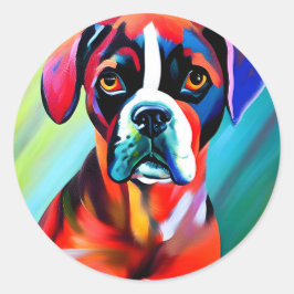 Abstrakter Boxer Hund auf farbenfroher Umgebung Runder Aufkleber