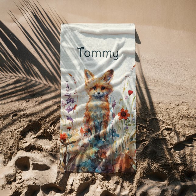 Abstrakter Boy Fox bei Wildblumen Strandtuch (Von Creator hochgeladen)