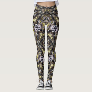 Abstrakter braun schwarzer grauer gelber Kaleidosk Leggings