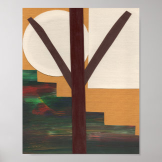 Abstrakter brauner Baum mit geometrischen Formen Poster