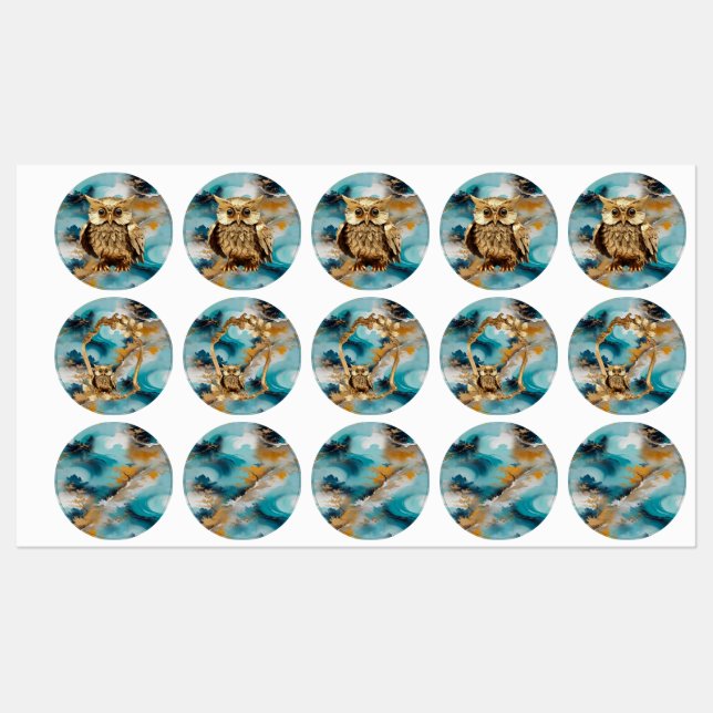 Abstrakter Bronze-Barockstil in Goldblau Etiketten (Blatt)
