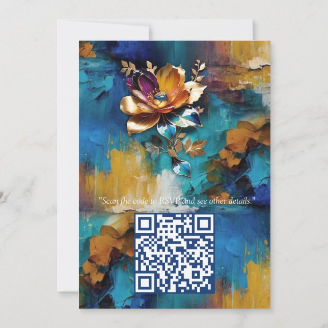 Abstrakter Bronze-Stil, goldblau, barocke Einladung (Rückseite)