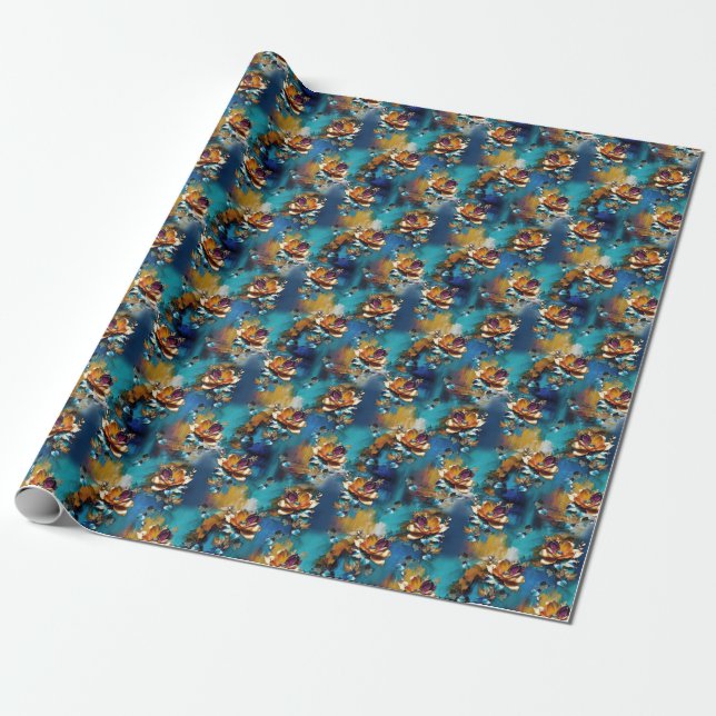 Abstrakter Bronze-Stil, goldblau, barocke Geschenkpapier (Ungerollt)