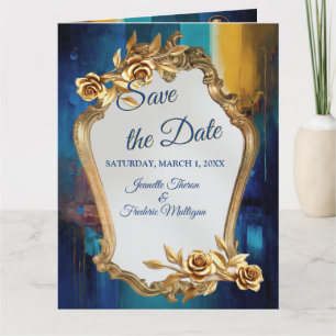 Abstrakter Bronze-Stil, goldblau, barocke Karte