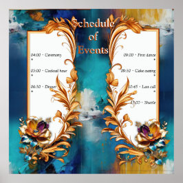 Abstrakter Bronze-Stil, goldblau, barocke Poster
