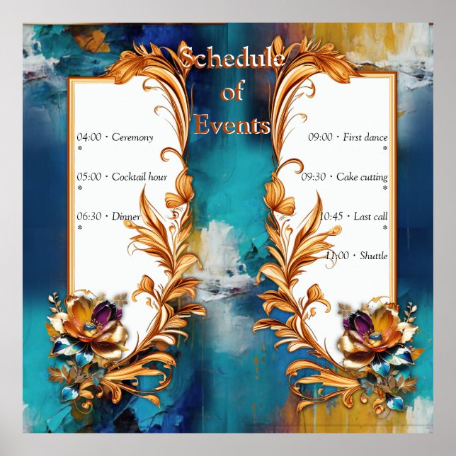 Abstrakter Bronze-Stil, goldblau, barocke Poster (Vorne)