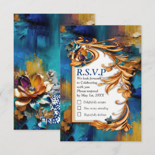 Abstrakter Bronze-Stil, goldblau, barocke RSVP Karte
