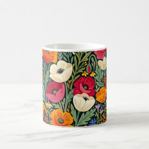 Abstrakter Bunter Mohn Schmetterlinge Kaffeebecher Kaffeetasse
