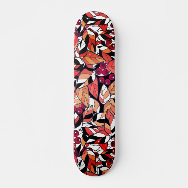 Abstrakter Cartoon Blätter Beeren schwarz Skateboard (Vorne)