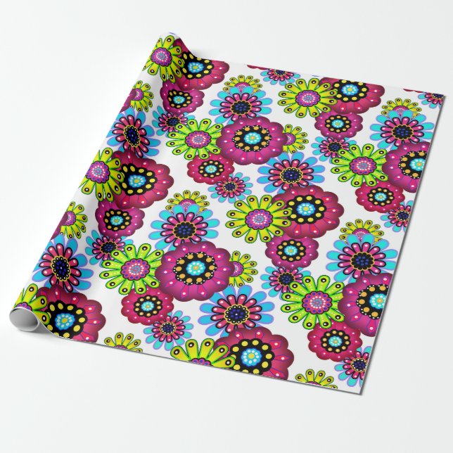 Abstrakter Cartoon Blume Blumenkinder skandinav Geschenkpapier (Ungerollt)