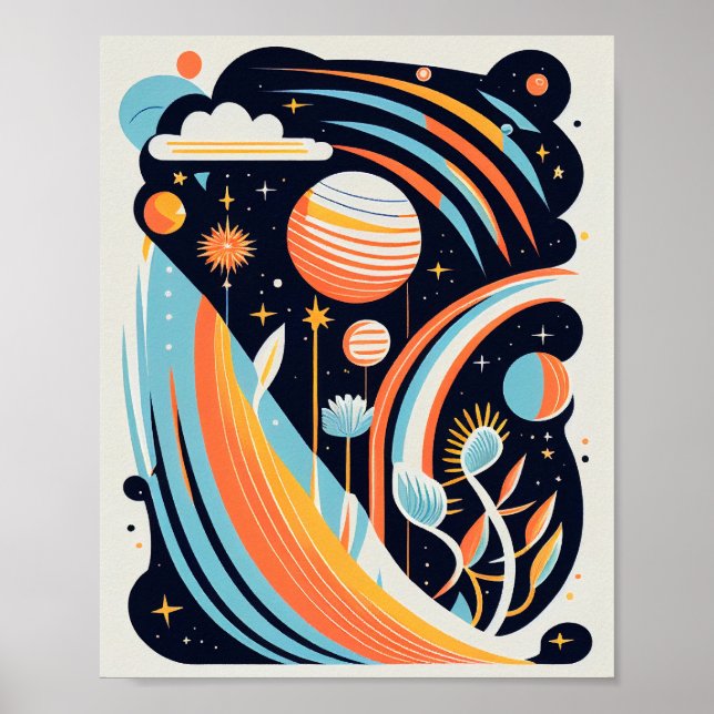Abstrakter Cartoon Weltraumplanet. Moderner Kosmos Poster (Vorne)