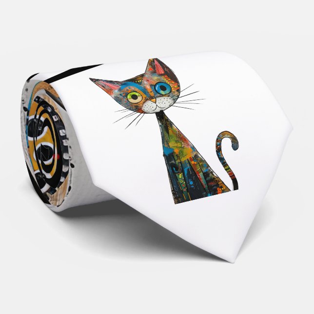Abstrakter Cat Design Necktie Krawatte (Gerollt)