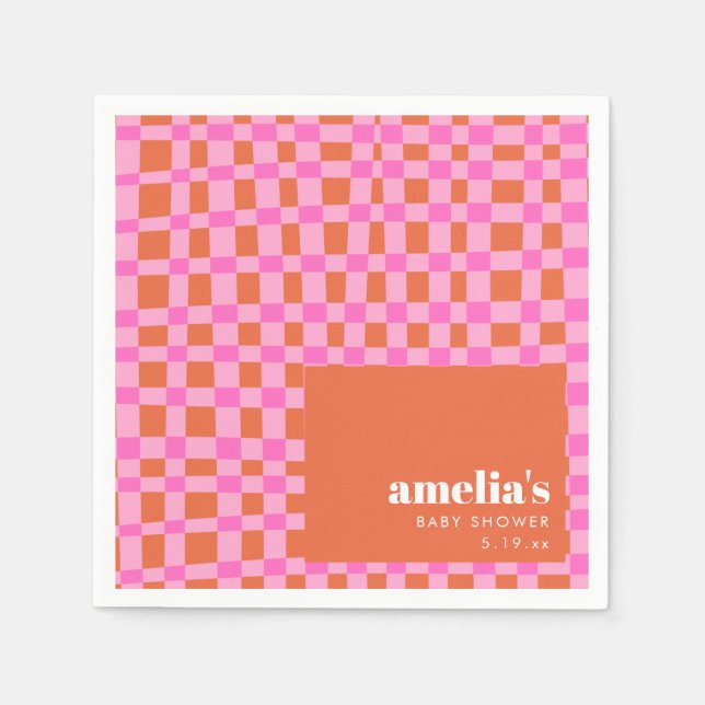 Abstrakter Checker Pink Orange Benutzerdefinierte  Serviette (Vorderseite)