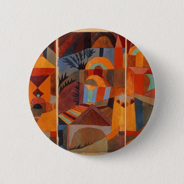 Abstrakter Cubismus Klee Tempelgärten Button (Vorderseite)