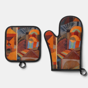 Abstrakter Cubismus Klee Tempelgärten Ofenhandschuh & Topflappen-Set