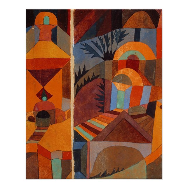 Abstrakter Cubismus Klee Tempelgärten Poster (Vorderseite)