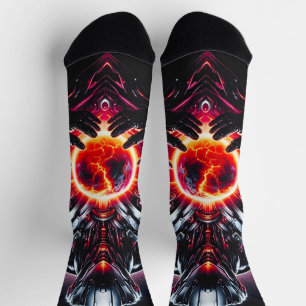 Abstrakter Cyber-Kosmischer Wächter Futuristischer Socken