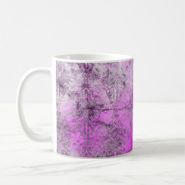 Abstrakter Damask rosa Druck Kaffeetasse (Links)