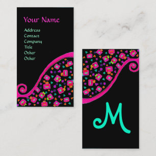 ABSTRAKTER DEKO MONOGRAM Pink Fuchsia Black Blue Visitenkarte