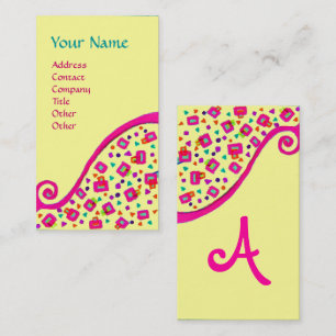ABSTRAKTER DEKO MONOGRAM Pink Fuchsia Schwarz Gelb Visitenkarte