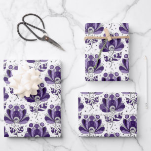 Abstrakter Doodle-Kunststil Blumen in verschiedene Geschenkpapier Set