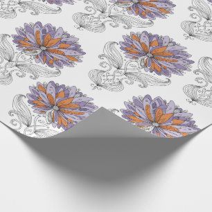 Abstrakter Doodle-Kunststil Blumen Lila Orange Geschenkpapier