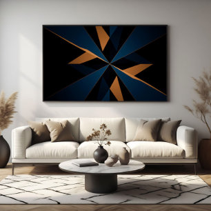 Abstrakter dunkelblauer brauner geometrischer Ster Poster