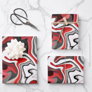 Abstrakter Durchfluss von Rot, Schwarz, Weiß und G Geschenkpapier Set