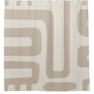 Abstrakter Duschvorhang in Elfenbein und Beige