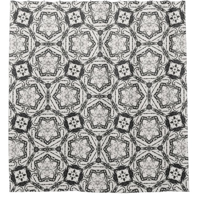 Abstrakter Duschvorhang in Schwarzweiß (Vorderseite)