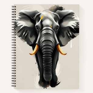Abstrakter Elefant mit goldfarbenen Stoßzähnen in  Notizbuch