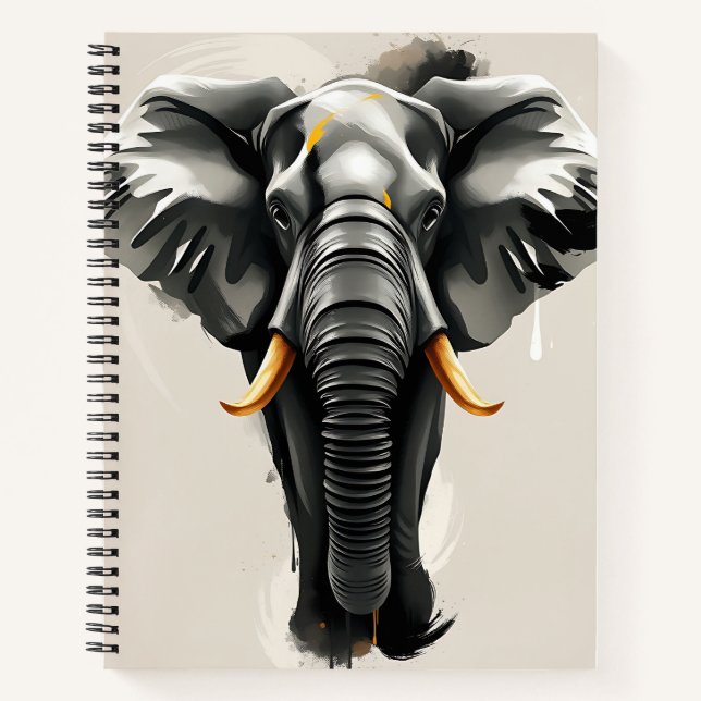 Abstrakter Elefant mit goldfarbenen Stoßzähnen in  Notizbuch (Vorderseite)