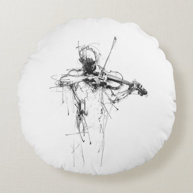 Abstrakter Eleganter Violinist Rundes Kissen (Vorderseite)