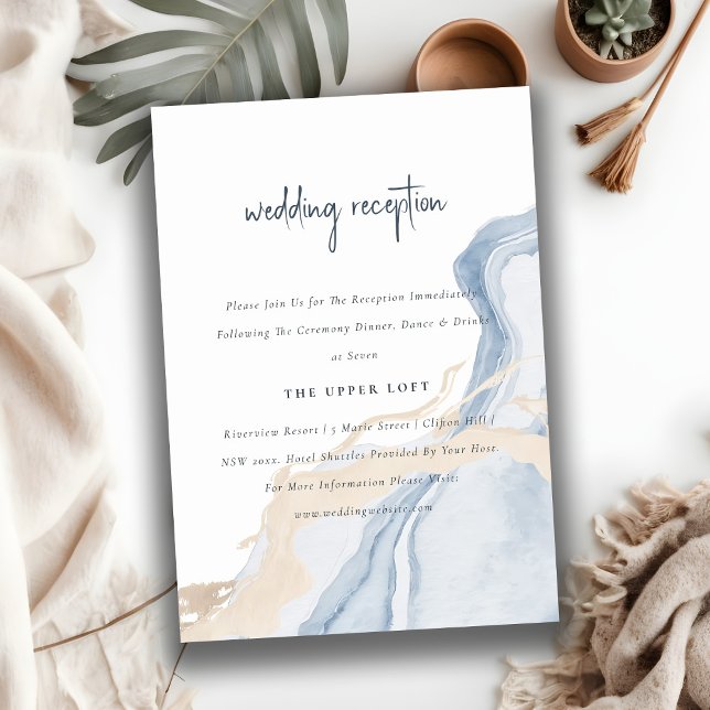 Abstrakter Empfang Blue Beige Sea Wedding Begleitkarte (Von Creator hochgeladen)