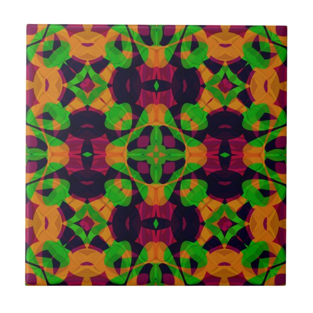 Abstrakter ethno-kaleidoskopischer Ornamentivdruck Fliese (Vorderseite)