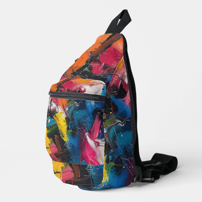 Abstrakter Expressionismus-Malpattern Crossbody Bag (Rechte Ecke)