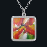 Abstrakter Expressionismus Versilberte Kette<br><div class="desc">Rot-Gelb-Grün-Abstrakt-Expressionismus-Malerei</div>