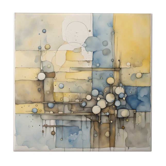 Abstrakter Expressionist in Aquarellfarbe Gelb Bla Fliese (Vorderseite)