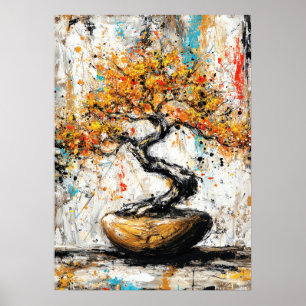 Abstrakter Expressionistischer Bonsai-Baum Zen-Nat Poster