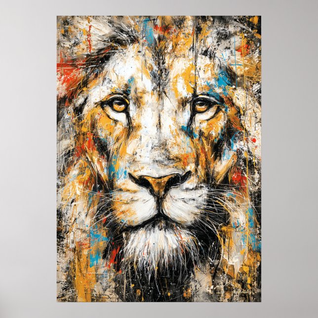 Abstrakter expressionistischer Löwenporträt modern Poster (Vorne)