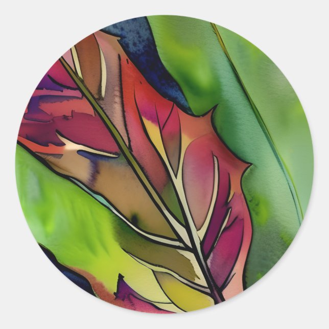 Abstrakter Fall Leaf Wasserfarben Kunst, Dichtung  Runder Aufkleber (Vorderseite)