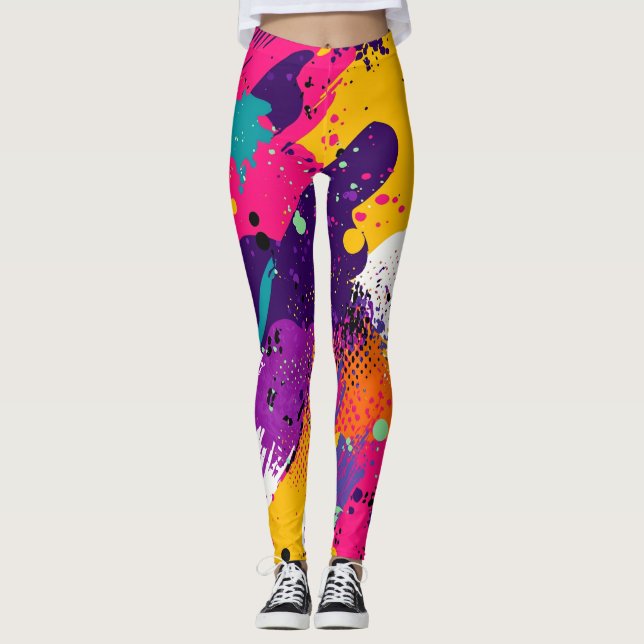 Abstrakter Farbabstrich im Retro-Comic-Stil (5) Leggings (Vorderseite)